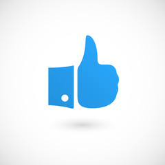 Blue thumb up icon, isolated on white background. Vector illustration, eps 10.