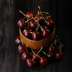 cherry on wooden background