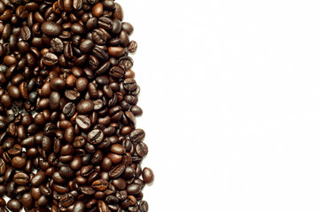 Roasted brown coffee bean as frame on white background