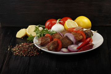 grilled meat on wooden background