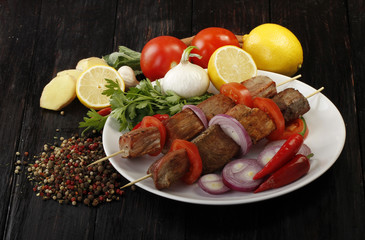 grilled meat on wooden background
