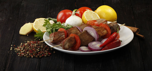 grilled meat on wooden background