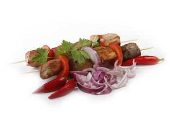  shashlik with vegetables isolated