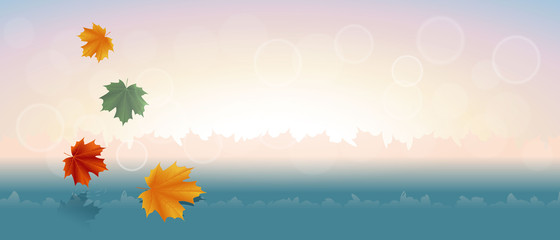 Autumn leaves falling in sea background