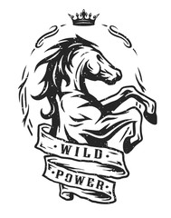 Wild horse. Vintage emblem.
