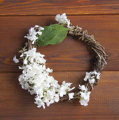 Wreath with white hydrangea flowers