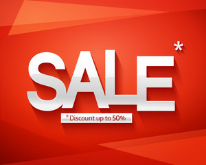 Sale banner template. Discount up to 50%. Inscription sale on a red abstract background