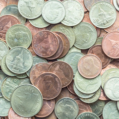 Yellow and bronze Satang coins, Thai currency