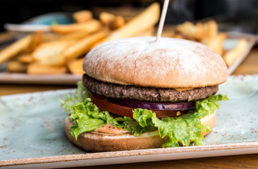 Cheese burger - American cheese burger with Golden French fries