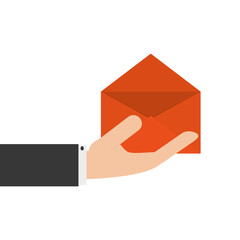 flat design hand holding envelope icon vector illustration