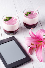 Berry smoothie with yogurt and eBook