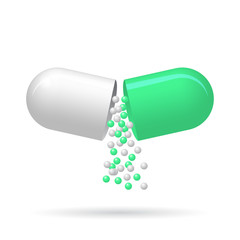 Opened pill with fall out granules