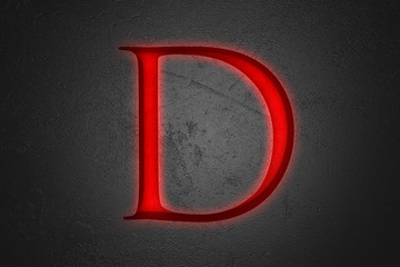Engraved letter D on stone background, 3d illustration