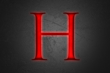 Engraved letter H on stone background, 3d illustration