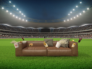 Naklejka premium stadium with a sofa in the middle. 3d rendering