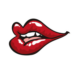 Pop art concept represented by female mouth icon. Isolated and flat illustration