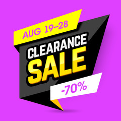 Clearance Sale banner, poster. Big sale, special offer, 70% off.