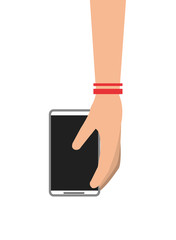 Obraz na płótnie Canvas flat design hand holding modern cellphone icon vector illustration
