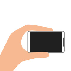 flat design hand holding modern cellphone icon vector illustration