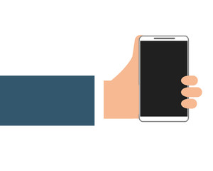 flat design hand holding modern cellphone icon vector illustration