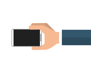 flat design hand holding modern cellphone icon vector illustration