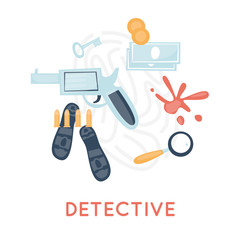 Fototapeta na wymiar Detective and icon set elements. smoking pipe, detective, crime scene, revolver, crime Flat design vector.