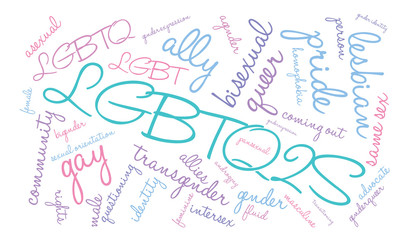 LGBTQ2S Word Cloud on a white background. 
