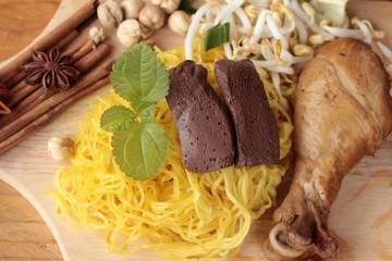 Chicken noodle with vegetable and soup delicious.