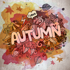 Autumn hand lettering and doodles elements background