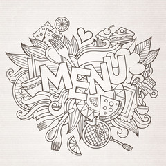 Menu cartoon hand lettering and doodles elements background