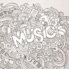 Music hand lettering and doodles elements background.