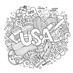 USA hand lettering and doodles elements background