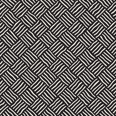 Vector Seamless Black And White Hand Drawn Checker Diagonal Lines Pattern