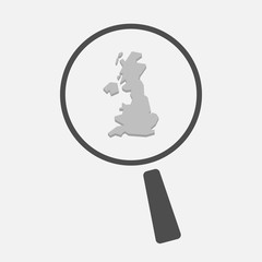 Isolated magnifier icon with  a map of the UK