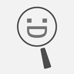 Isolated magnifier icon with a laughing text face