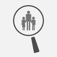 Isolated magnifier icon with a male single parent family pictogr