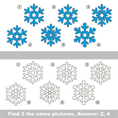 Visual game. Find hidden couple of Snowflakes.