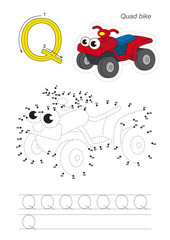 Numbers game for letter Q. Red Quad Bike