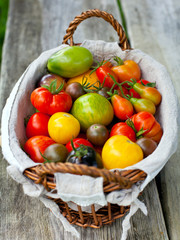colorful tomatoes in basket