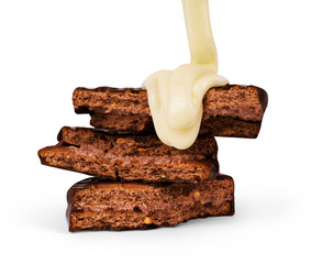 Cookie condensed milk poured on a white background