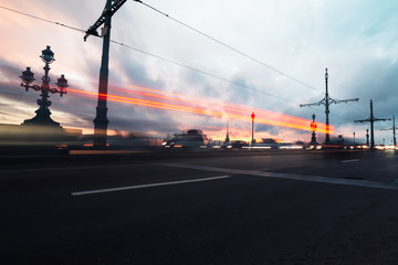 Fototapeta na wymiar City road motion blur. Night background