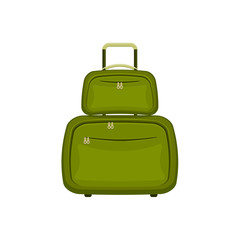 Travel bags suitcases on isolated white background. Summer green travel handle luggage. Modern travel concept. Flat vector icon illustration.