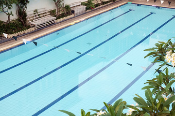 Swimming pool / View of empty swimming pool in the morning.