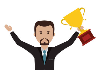 flat design businessman holding trophy cup icon vector illustration