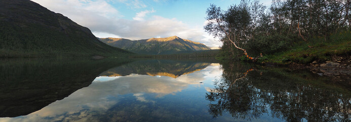 Sunset on the Lake in the Hibiny. Panorama