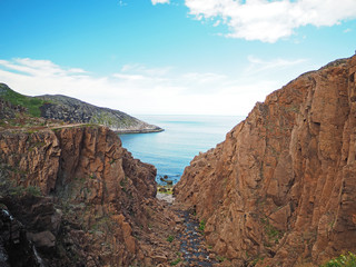 Canyon in tundra on the shores of the Barents Sea