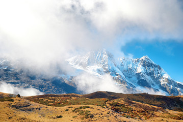 High mountains, covered by snow.
