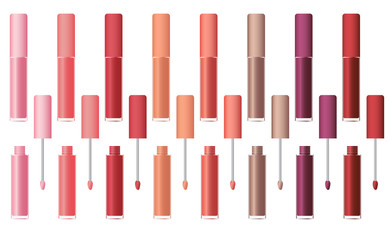 Lip gloss in the package. Glamour tube of colored lipstick.