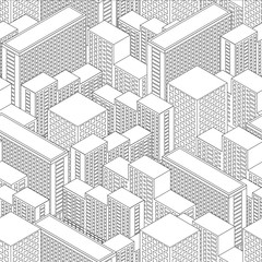 Big Town in isometric view. Seamless pattern with houses.
