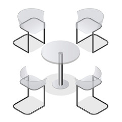 Set of transparent chairs and a round table for the kitchen inte